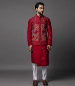 Kasuti square red kurta jacket set