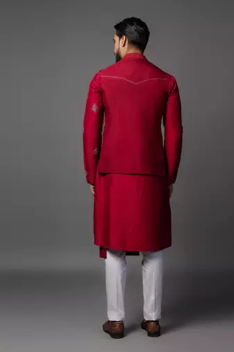 Kasuti square red kurta jacket set
