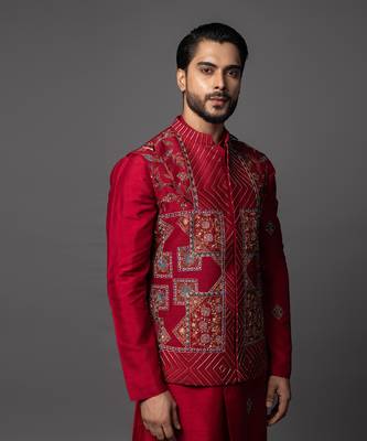 Kasuti square red kurta jacket set 5