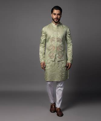 Kasuti maple leaf green kurta jacket set 1