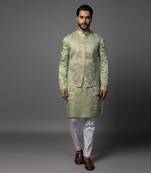Kasuti maple leaf green kurta jacket set