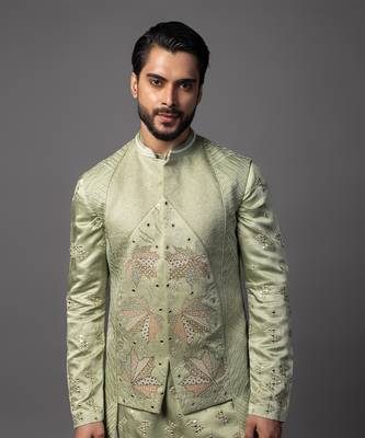 Kasuti maple leaf green kurta jacket set 2