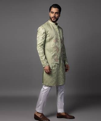 Kasuti maple leaf green kurta jacket set 3