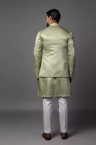 Kasuti maple leaf green kurta jacket set