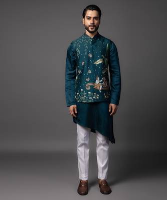 Shiv parvati milan blue kurta jacket set 1