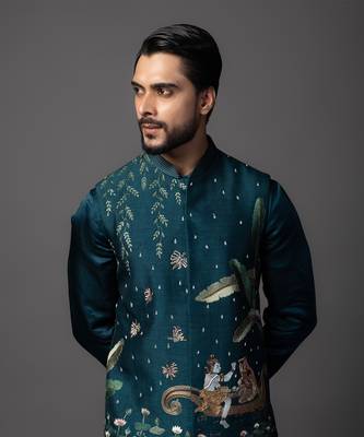 Shiv parvati milan blue kurta jacket set 2