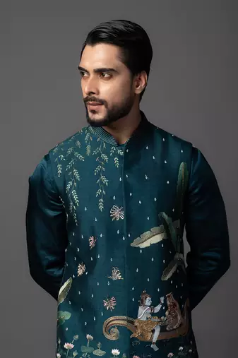 Shiv parvati milan blue kurta jacket set