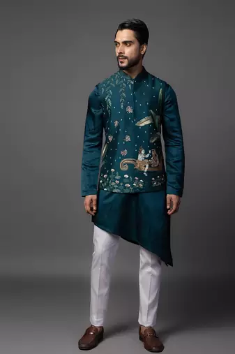 Shiv parvati milan blue kurta jacket set