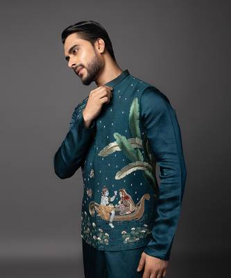 Shiv parvati milan blue kurta jacket set 5