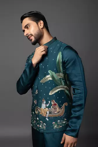 Shiv parvati milan blue kurta jacket set