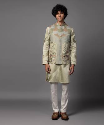 Kasuti elephant green kurta jacket set 1