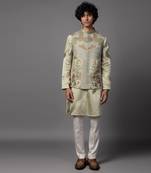 Kasuti elephant green kurta jacket set