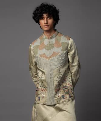 Kasuti elephant green kurta jacket set 3