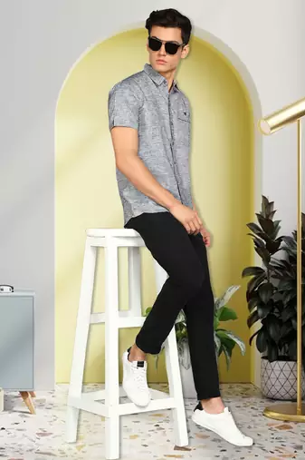 Men's slim fit linen cotton casual shirt | half sleeves shirt for men