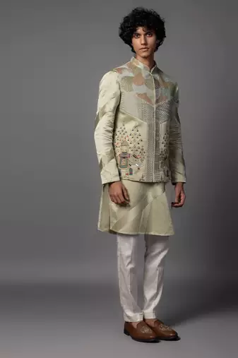 Kasuti elephant green kurta jacket set