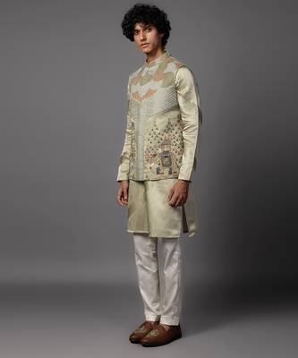 Kasuti elephant green kurta jacket set 5