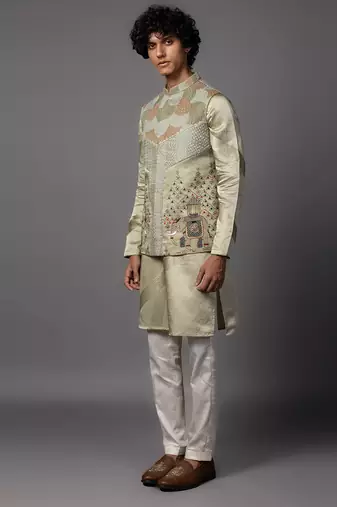 Kasuti elephant green kurta jacket set