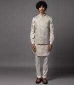 Kasuti cutwork floral grey kurta jacket set