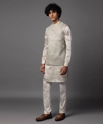 Kasuti cutwork floral grey kurta jacket set 2