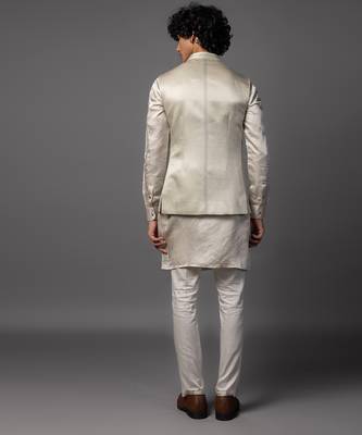 Kasuti cutwork floral grey kurta jacket set 3