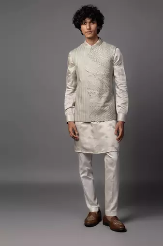 Kasuti cutwork floral grey kurta jacket set