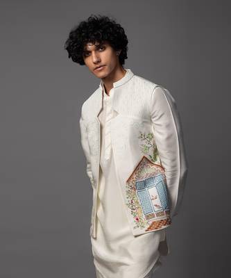The bird house cream kurta jacket set 2