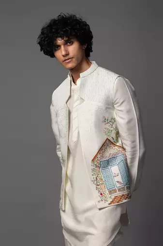 The bird house cream kurta jacket set