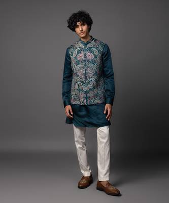 Gautam buddha pastel mint green kurta jacket set 1