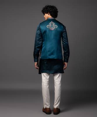 Gautam buddha pastel mint green kurta jacket set 2