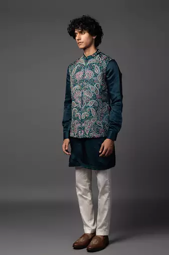 Gautam buddha pastel mint green kurta jacket set