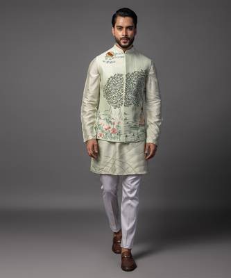 Kasuti meenakari teal blue kurta jacket set 1