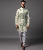 Kasuti meenakari teal blue kurta jacket set