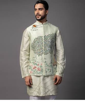 Kasuti meenakari teal blue kurta jacket set 3