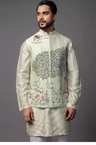 Kasuti meenakari teal blue kurta jacket set