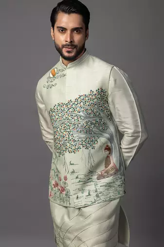 Kasuti meenakari teal blue kurta jacket set