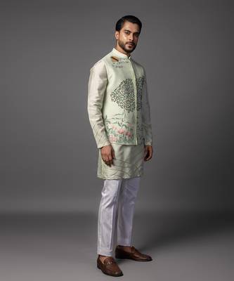 Kasuti meenakari teal blue kurta jacket set 5