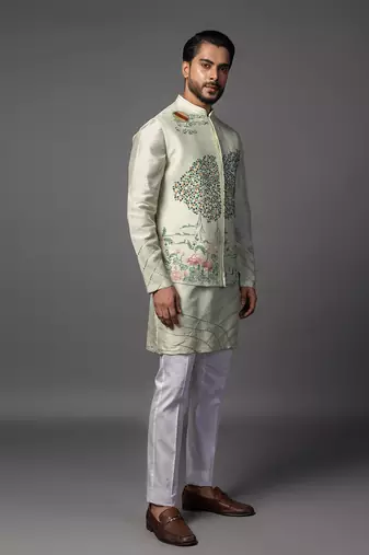 Kasuti meenakari teal blue kurta jacket set