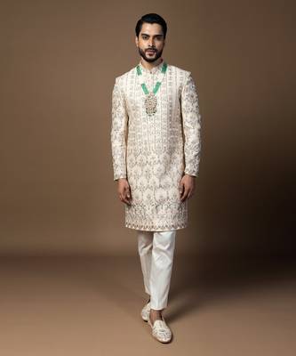Pink bariki sherwani set 1