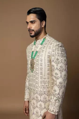 Pink bariki sherwani set