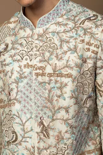 Ivory bageecha sherwani set