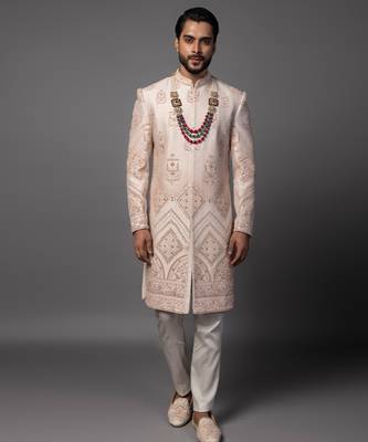 Peach jharoka sherwani set 1