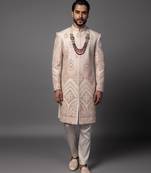Peach jharoka sherwani set