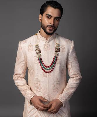 Peach jharoka sherwani set 2