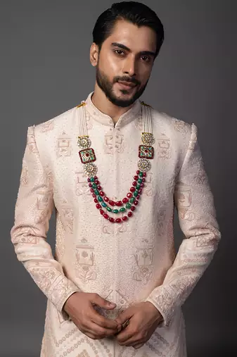 Peach jharoka sherwani set
