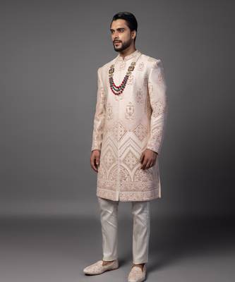 Peach jharoka sherwani set 3