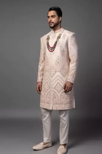 Peach jharoka sherwani set