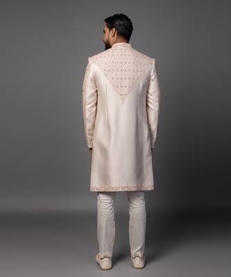 Peach jharoka sherwani set 4