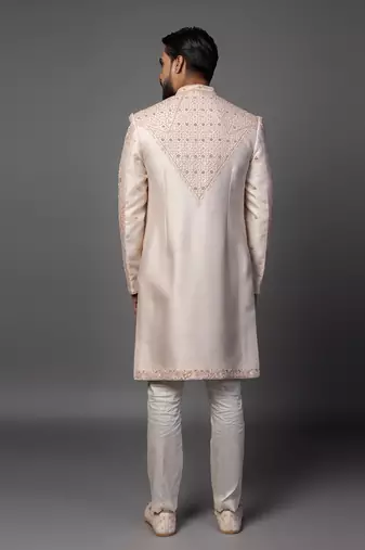 Peach jharoka sherwani set