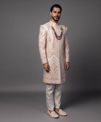 Peach jharoka sherwani set 5