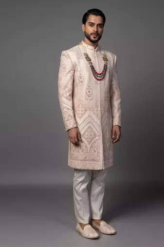 Peach jharoka sherwani set